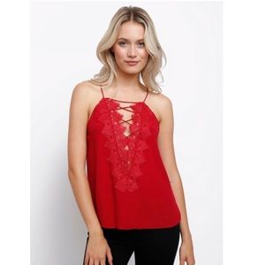 ABBELINE Red Tank w/ Lace V Neck